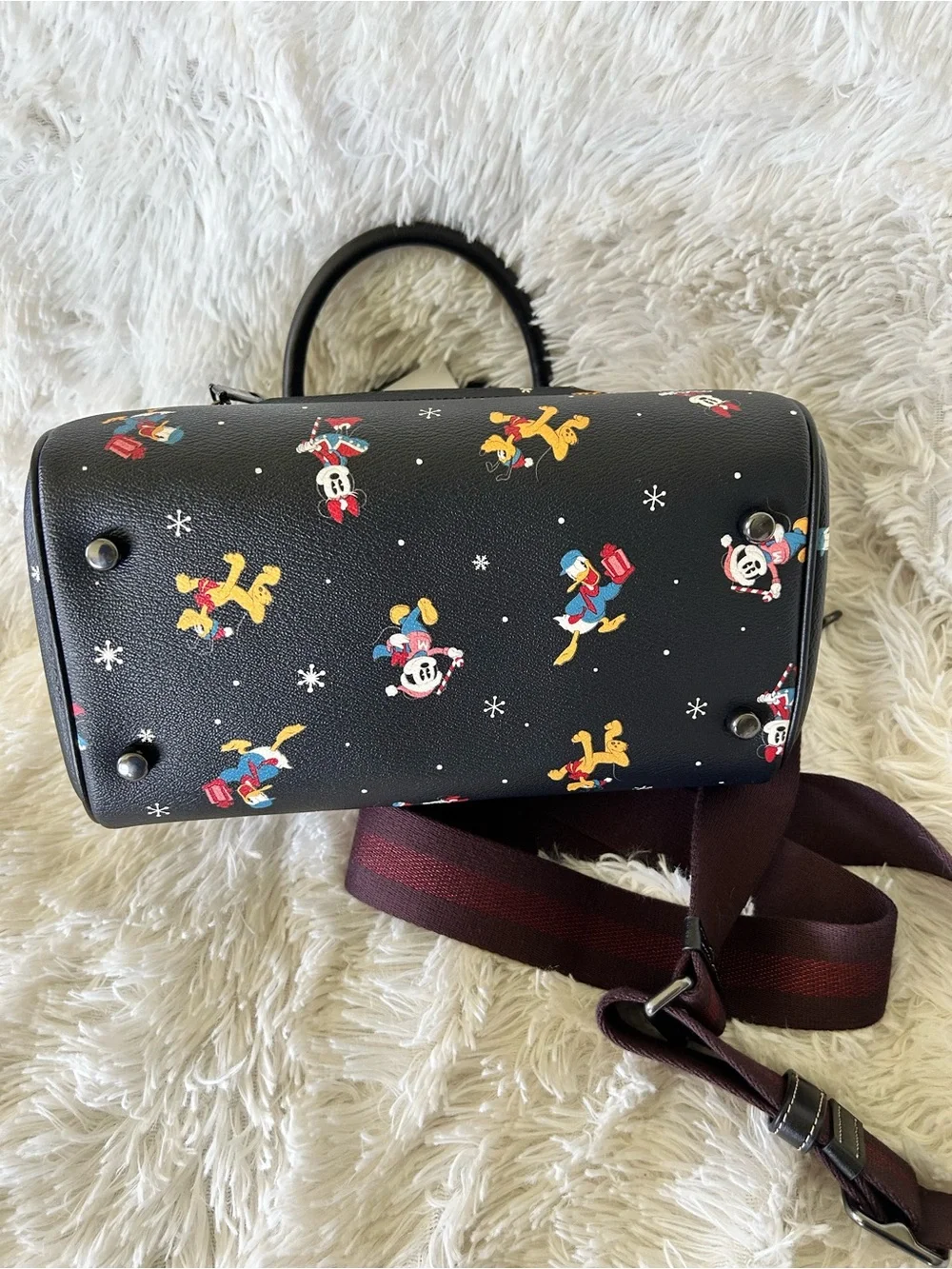 Coach Black Rowan Satchel with Disney Character Print